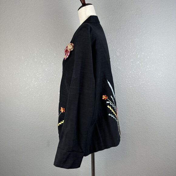 Indigo Moon Womens Vintage Blazer Jacket 1X Plus Black Floral Ribbon Applique - Picture 5 of 10